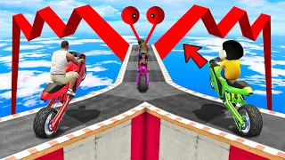 SHINCHAN AND FRANKLIN TRIED THE ZIGZAG SPIDERMAN PARKOUR CHALLENGE BY BIKES CARS TRUCKS GTA 5