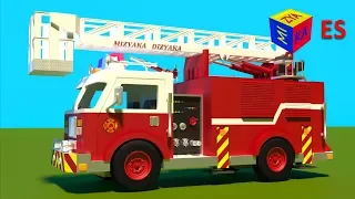 Juego de construcción: un camión de bomberos. Dibujos animados de camiones para niños en español.