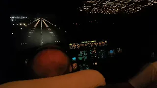 A321NEO night landing from cockpit