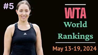 WTA Rankings, 13 May to 19 May 2024. This Week Top 10 Female Tennis Players in World Rankings