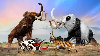 Mammoth Vs  Zombie Mammoth Saved Tiger Bull Amazing Animal Fight