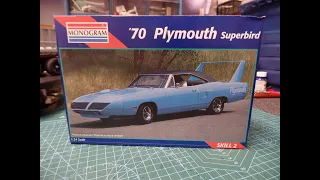 1970 Plymouth Superbird Monogram 1:24 Scale Model Car Kit Unboxing