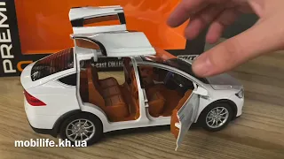 Металлическая машинка Тесла Tesla model X 20см Белая 1:22 /со светом и звуком открываются двери/