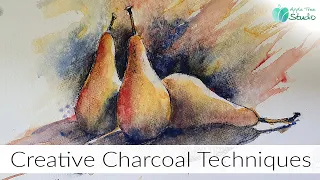 Experiment With Charcoal and Watercolour to Create Vibrant Pears!