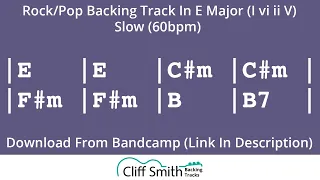 E Major - Slow Rock Backing Track - I vi ii V (60bpm)