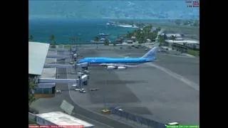 FSX KLM PMDG 747-400 Take off from Princess Juliana airport - St.Maarten (TNCM)