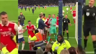 Spurs fan kicking Arsenal goalkeeper Aaron Ramsdale