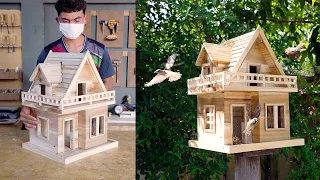 Make Simple Wooden Villa Bird House and Bird Feeder