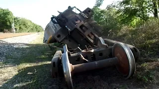 Train Passes Derailed Wrecked Train Car