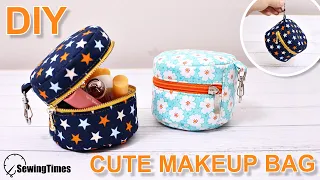 DIY CUTE MAKEUP BAG | Sewing Gift Ideas | round zipper pouch sewing tutorial [sewingtimes]