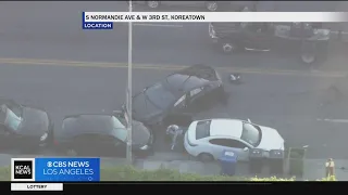 Pursuit suspect crashes into another car in Koreatown