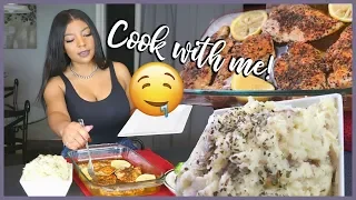 COOK WITH ME : LEMON PEPPER CHICKEN W/ HOMEMADE GARLIC MASHED POTATOES