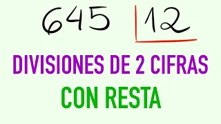 Ejemplos de Divisiones de Dos Cifras Con Resta  ( 645 entre 12 )