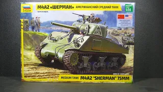 ZVEZDA 1/35 M4A2 SHERMAN 75mm  Medium Tank  Plastic model kit UNBOXING