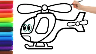 Cute Helicopter Drawing, Painting & Coloring For Kids and Toddlers 🚁 How to draw a helicopter