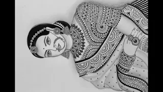 How to draw a beautiful Indian bride using mandala art and pencil shading/ Rajasthani women