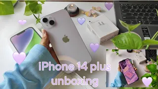 iPhone 14 plus unboxing ✨ || [purple 💜+256gb] || satisfying unboxing #iphone