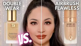 ESTEE LAUDER DOUBLE WEAR VS. CHARLOTTE TILBURY AIRBRUSH FLAWLESS FOUNDATION | Review & Wear Test!