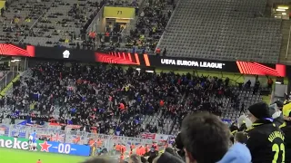 Glasgow Rangers fans limbs in the away end after going 3 - 0 against Borussia Dortmund