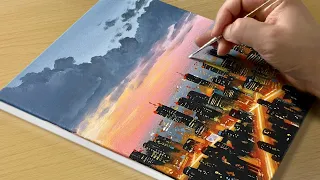 Easy to Draw Cityscape Acrylic Painting / Painting for Beginners