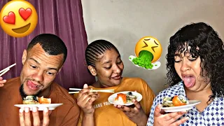 Our FIRST TIME trying sushi | Yay😍 or Nay🤮 | Namibian Youtubers | Dene & Geno