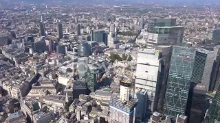 Aerial View of the City of London towers with views to Finsbury Circus Gardens and the Bank of Engla