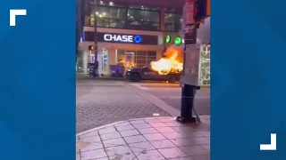 Atlanta Police car on fire as protesters take to streets in downtown