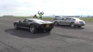 Wilton House 2013: Mercedes-Benz SLS AMG vs Ford GT DRAG RACE! Full Accelaration and BURNOUT!! 1080p