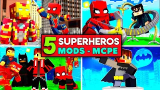 Top 5 Super Hero Mods For Minecraft Pocket Edition || Minecraft Superhero Mods Addon