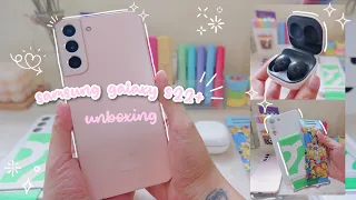 samsung galaxy s22+ unboxing (pink gold) + galaxy buds2 📦 pre order bundle accessories 🌻