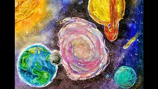 Слайд-шоу из детских рисунков на тему космос.