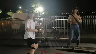 Skateboarding along coast of Singapore