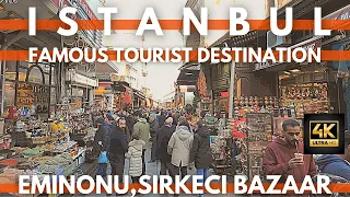 Istanbul Turkey 2023 Eminonu Sirkeci Bazaar Famous Tourist Destination Walking Tour | 4K UHD 60FPS