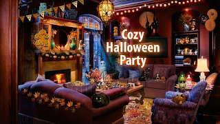 Cozy Halloween Party 🎃 ASMR Ambience (fire, wind, spooky movie sounds) 🧛