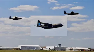 Royal Air Force Lockheed C-130J Hercules farewell flypast over Cambridge Airport