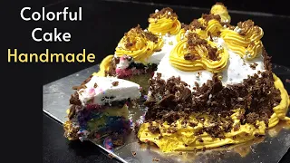 eggless colorful cake | rainbow cake recipe | homemade rainbow cake | veg recipes with vaishali