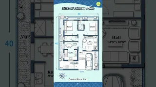 Updated: 30×40 house plan with car parking, east facing, 30 by 40 home plan, 30*40 house design