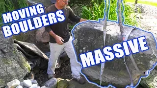 Strapping and Moving Large Pond Boulders