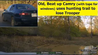 OLD TOYOTA CAMRY loses Trooper in the Deer Woods! Goes off-road on hunting trail to flee from CHASE