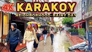 WALKING IN THE RAIN ISTANBUL| ISTANBUL KARAKOY NEIGHBORHOOD-4K ASMR WALKING(the sound of raindrops)