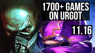 URGOT vs KENNEN (TOP) (DEFEAT) | 3.6M mastery, 1700+ games, Godlike | KR Diamond | v11.16