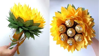 🌻 БОЛЬШОЙ ПОДСОЛНУХ с конфетами Ferrero Rocher. Сладкий букет из конфет. Подарок учителю