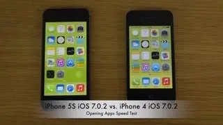 iPhone 5S iOS 7.0.2 vs. iPhone 4 iOS 7.0.2 - Opening Apps Speed Test