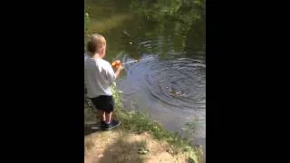 3 year old catches fish