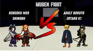 Rengoku MG9 & Shinobu vs Jotaro K1 & Adult Boruto | Jump Force Mugen v8 Fight