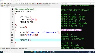 c program to store five students record using structure | learn coding