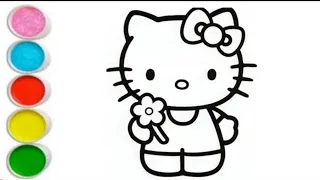 Hello kitty with Flower Drawing Painting Coloring For Kids And Toddlers.