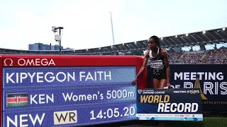 ANOTHER WORLD RECORD FOR FAITH KIPYEGON AS SHE SETS THE 5000M WORLD (W)  RECORD IN 14:05:20 IN PARIS