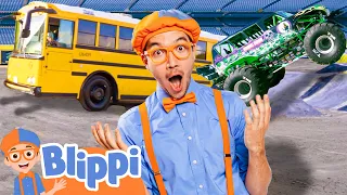 Blippi Monster Trucks and School Bus! | Learning Vehicles & Songs | Educational Videos For Kids