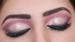 Classic Silver pink glitter eye makeup tutorial///